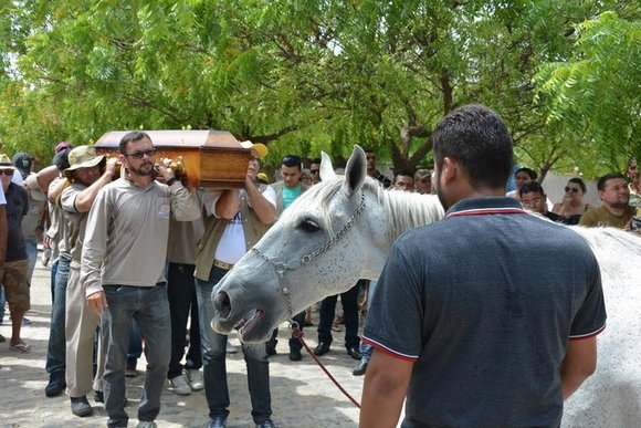 Momentul emoţionant în care un cal îşi ia rămas-bun de la stăpânul său, la funeraliile acestuia (Galerie foto)